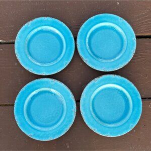 Set Of 4 William Sonoma Rustic Turquoise 8" Salad Plates Distressed Look Stonewa